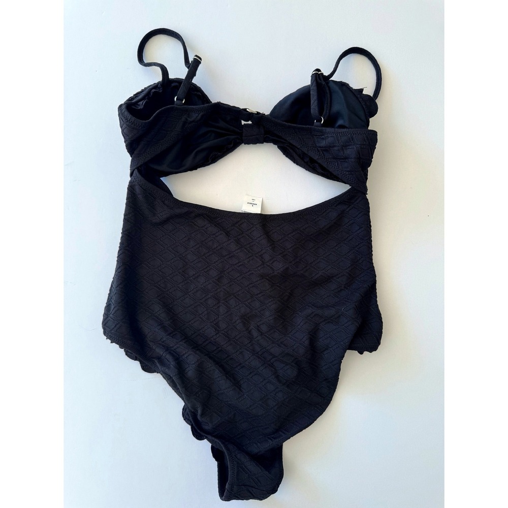 NWT Cupshe One Piece Swimsuit Size Large Black High Waist Ruffles Boho Chic - Picture 2 of 9